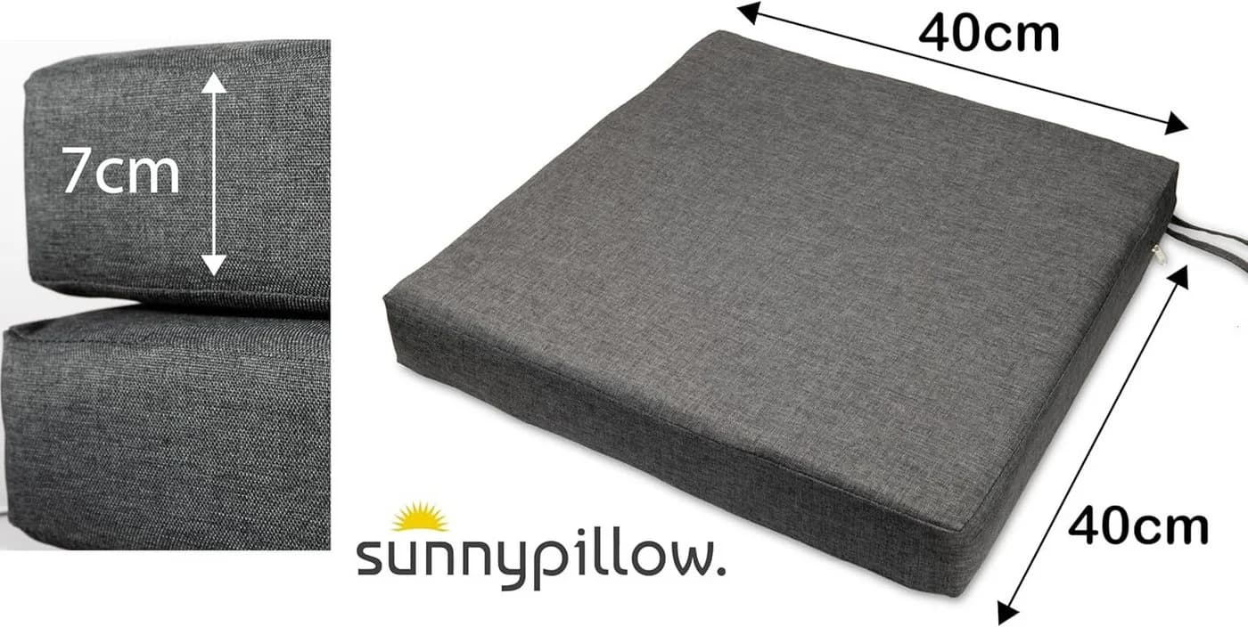 sunnypillow Stuhlkissen 2er Set Anthrazit Kaltschaum