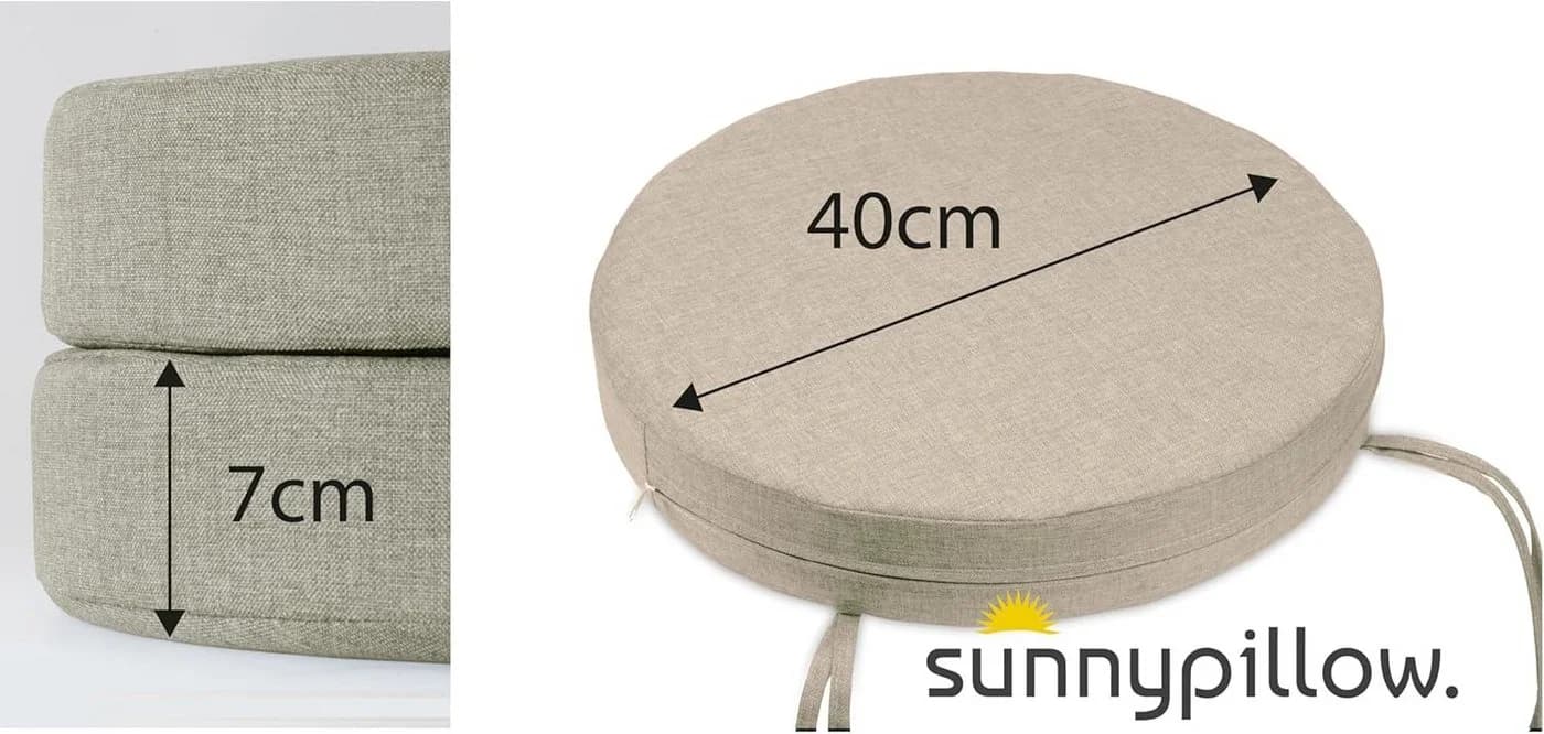 sunnypillow Stuhlkissen 2er Set Rund Beige mit Bändern