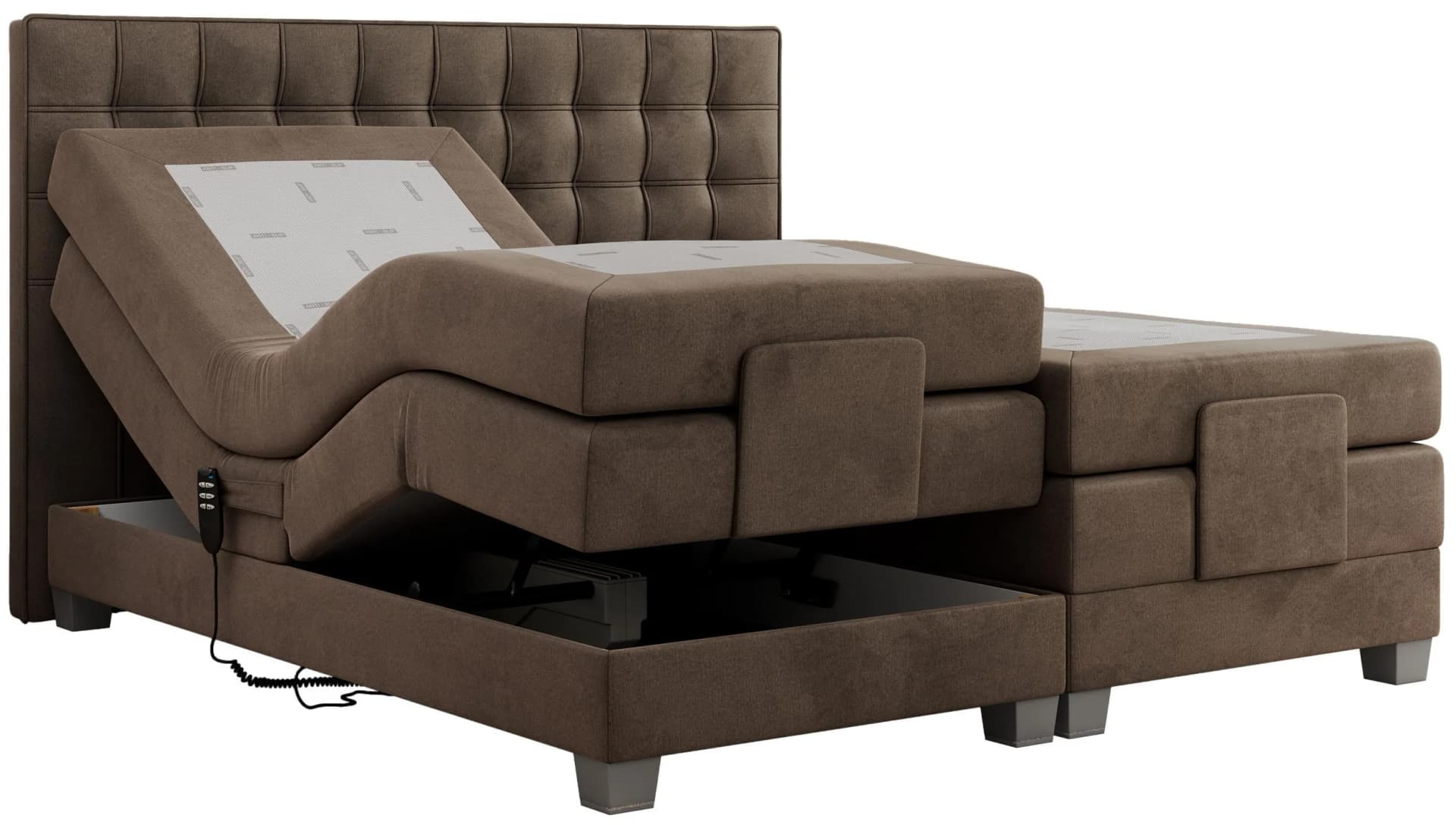 BOXBETT Elektro Braun Velvet mit Lattenrost und Stauraum
