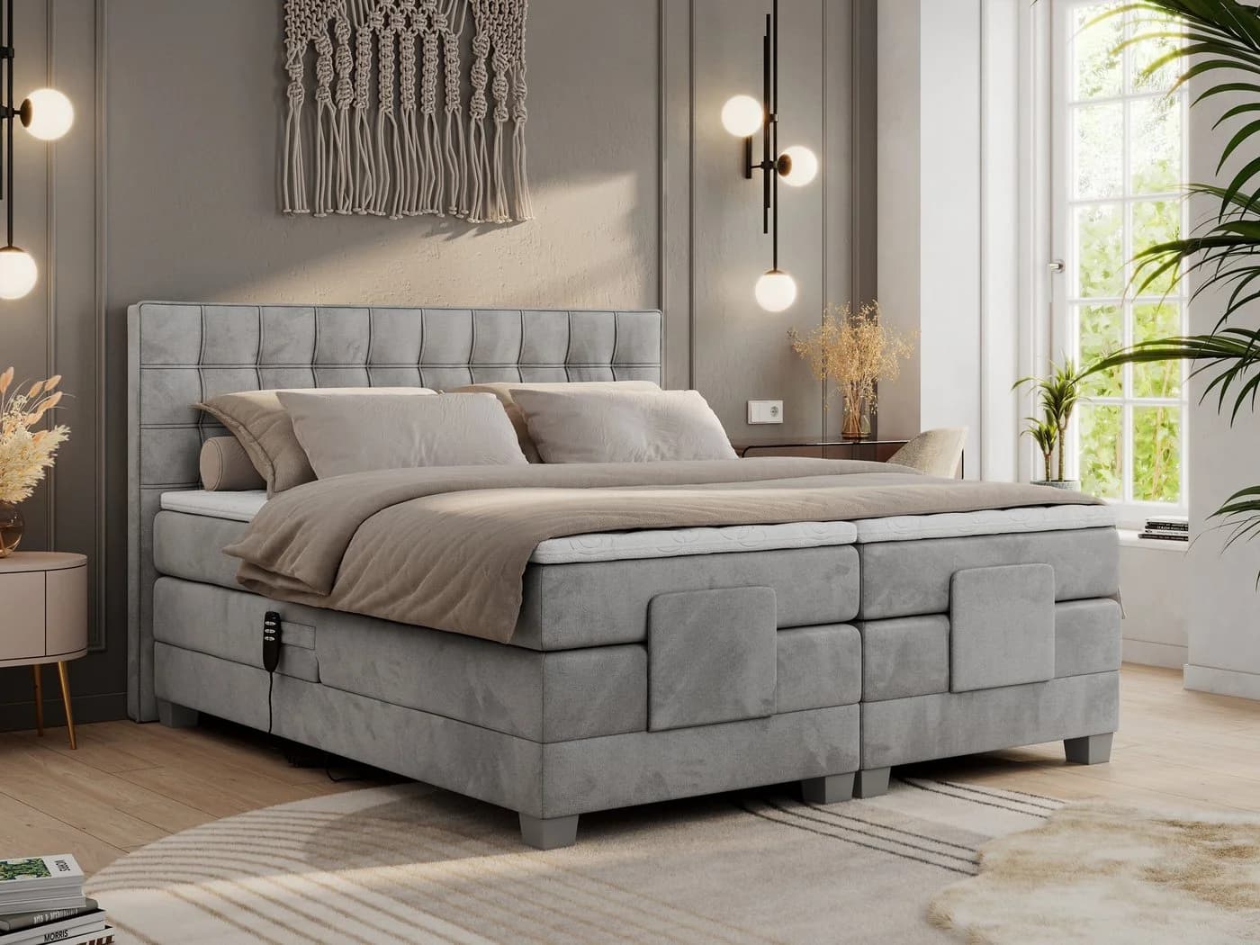BOXBETT Elektro 140x200 Hellgrau Velvet mit Stauraum