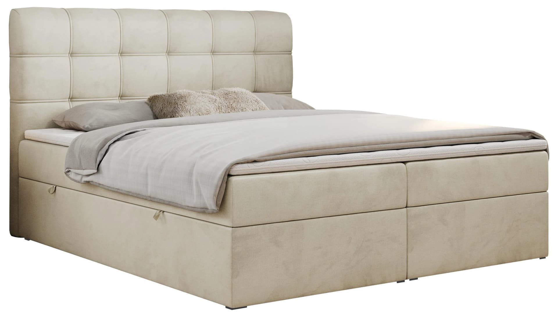 MKS MÖBEL Boxspringbett FAST Velvet Beige mit Doppelbettkasten