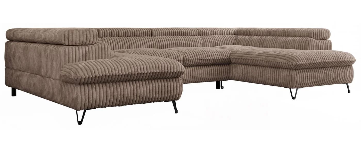 MKS MÖBEL Ecksofa PETER U U-Form Braun Cord mit Schlaffunktion
