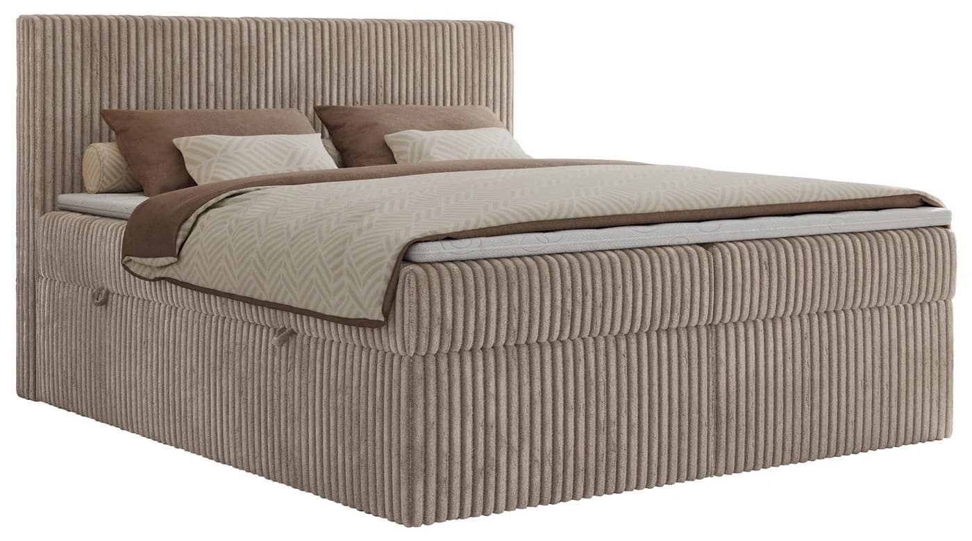 MKS MÖBEL Boxspringbett TILIANO Polsterbett mit Bettkasten Cord Hellbraun