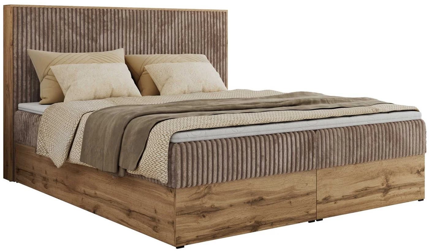 MKS MÖBEL Boxspringbett WOOD CLASSIC mit Stauraum und Topper