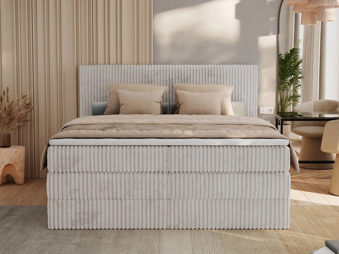 MKS MÖBEL Boxspringbett TILIANO KING Doppelbett mit Kopfteil und Bettkästen