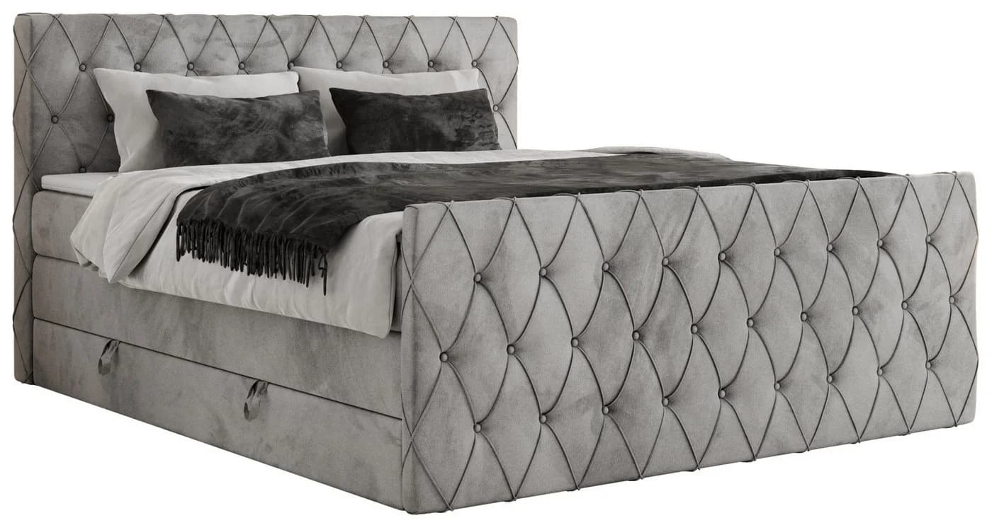 MKS MÖBEL Boxspringbett MIREN KING DUO Doppelbett mit Kopfteil und Stauraum