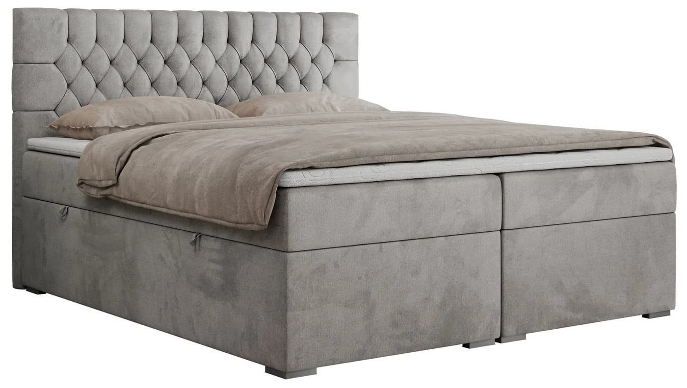 MKS MÖBEL Boxspringbett PERA Grau mit Bettkasten und Multipocket-Matratze H3