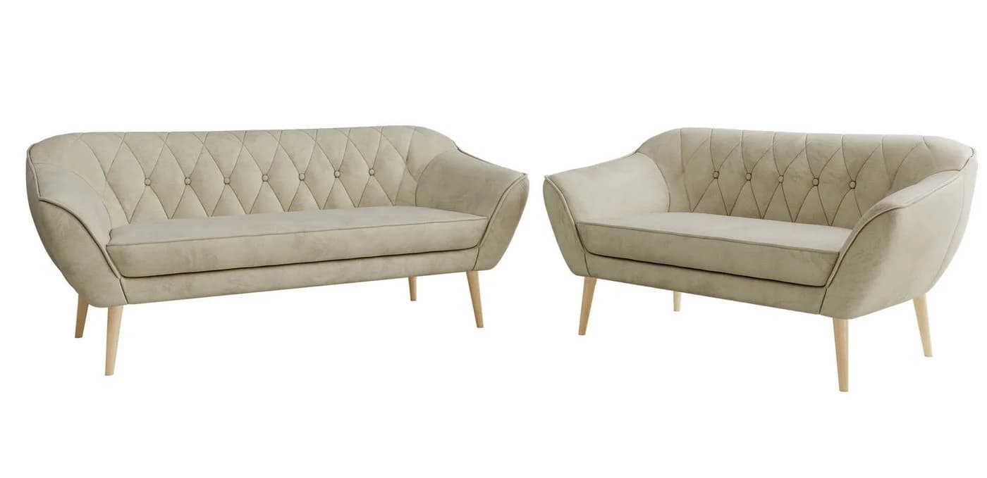 MKS MÖBEL Polstergarnitur PIRS 3+2 Set Beige Skandinavisches Design