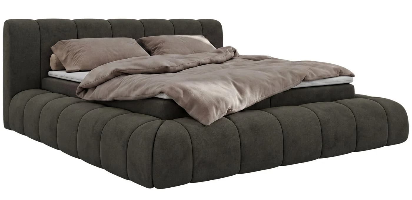 MKS MÖBEL Boxspringbett NUBEA grau mit Bettkästen und Topper