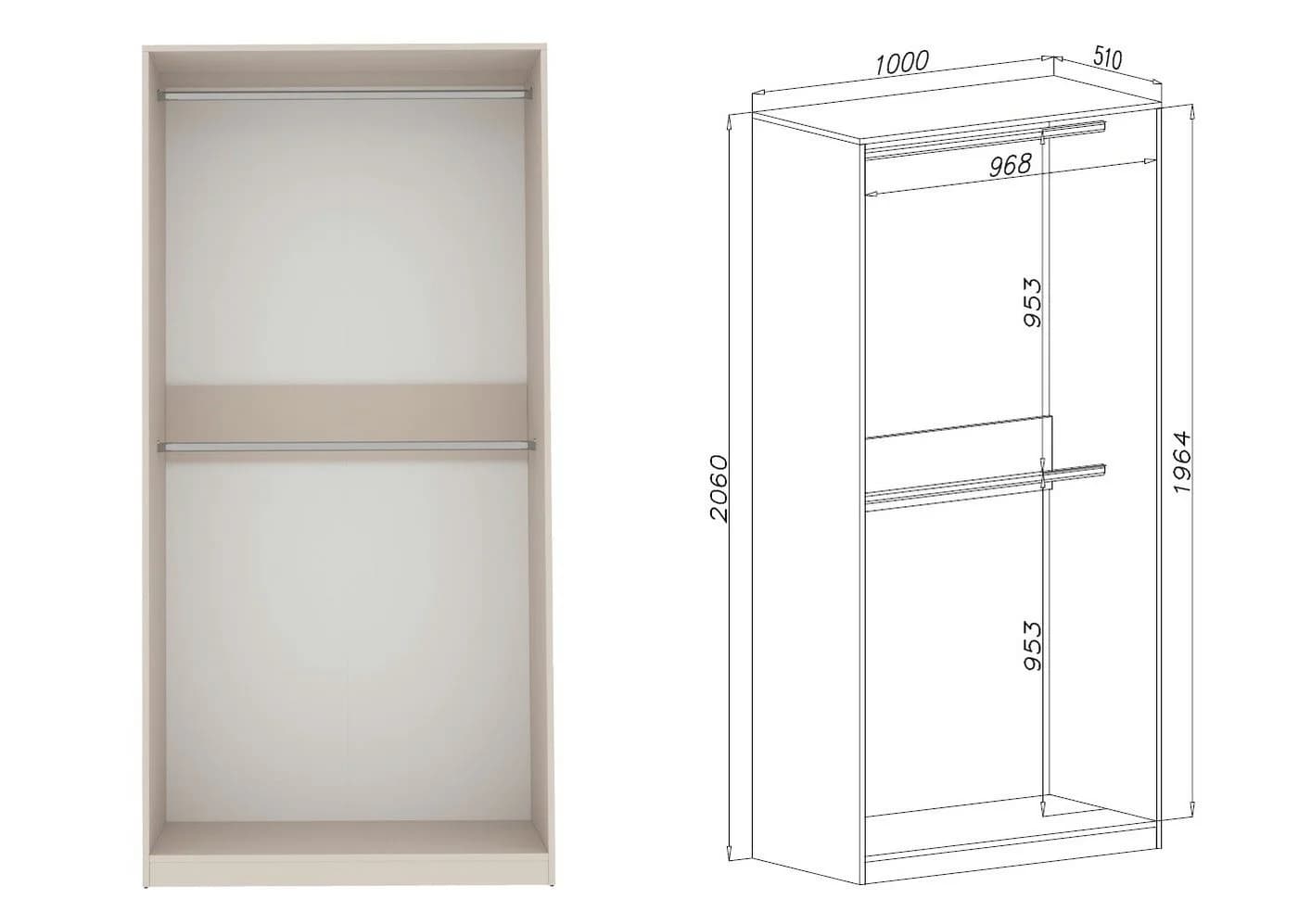 Marmex Möbel Kleiderschrank TRES 01 Moderner offener Kleiderschrank beige/grau