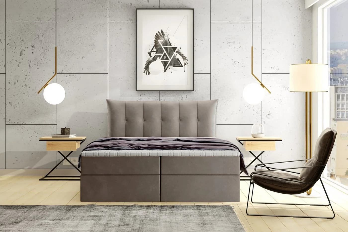 Labett Boxspringbett mit Bettkasten & Topper Beige