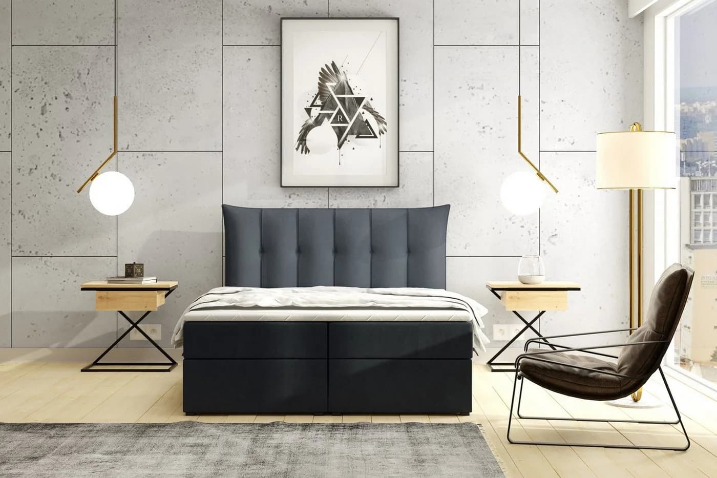 Labett Boxspringbett mit Bettkasten & Topper grau