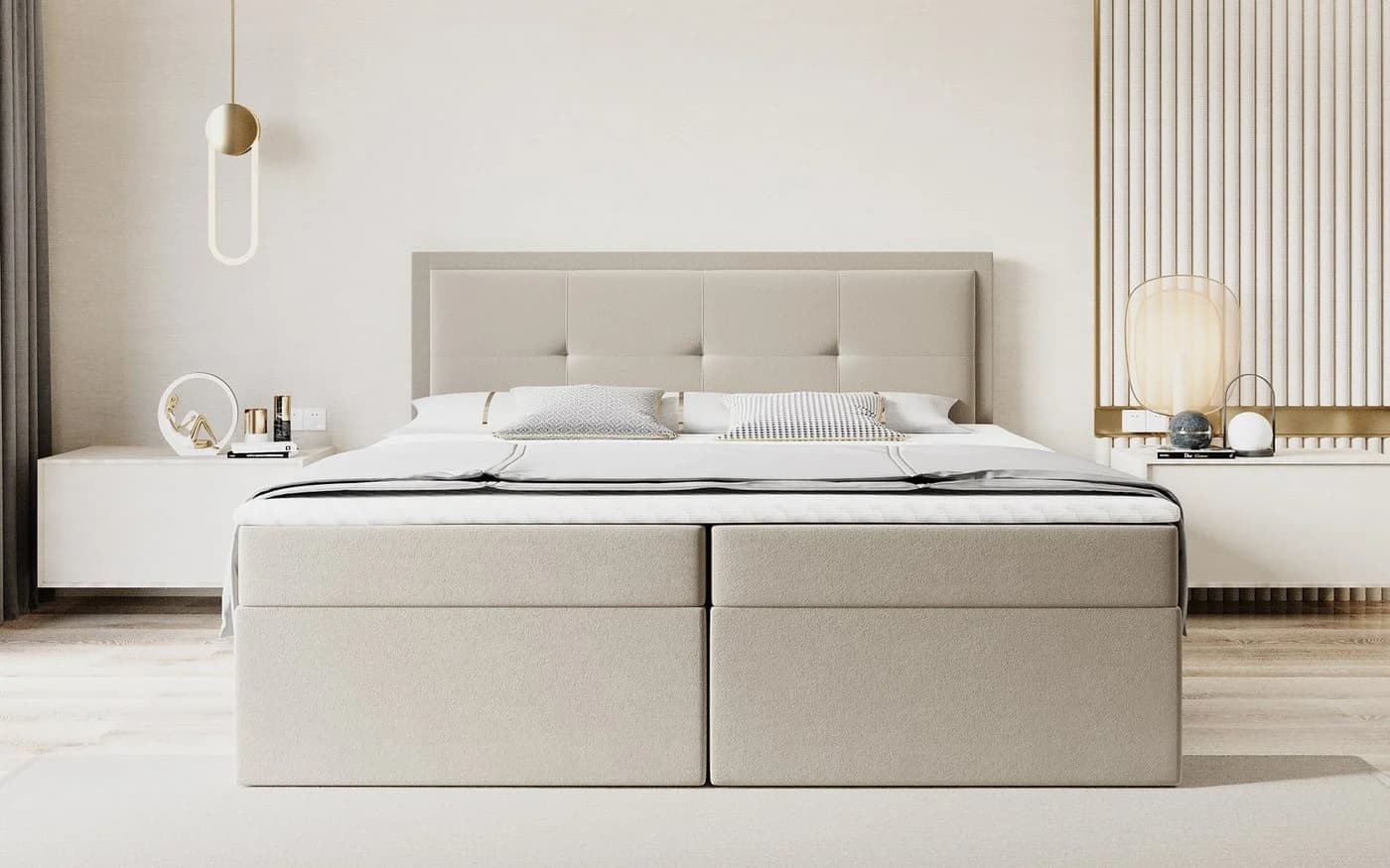 Labett Boxspringbett CLARA Beige/Grau 220 cm Überlänge