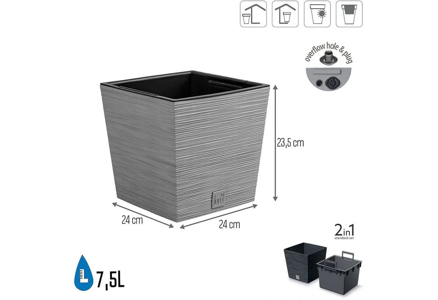 Prosperplast Blumentopf Furu Square Low Grau Kunststoff