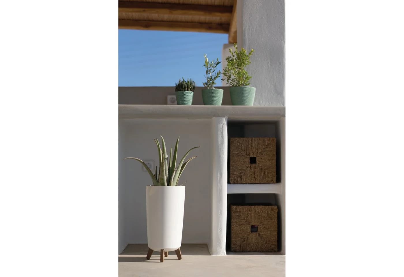 Prosperplast Gracia Tubus Slim Blumentopf auf Beinen 36,5 cm Weiß