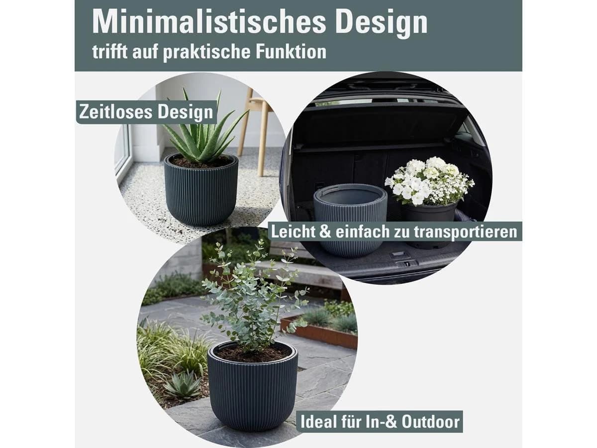 Prosperplast Blumentopf Milly Anthrazit mit herausnehmbarem Pflanzeinsatz