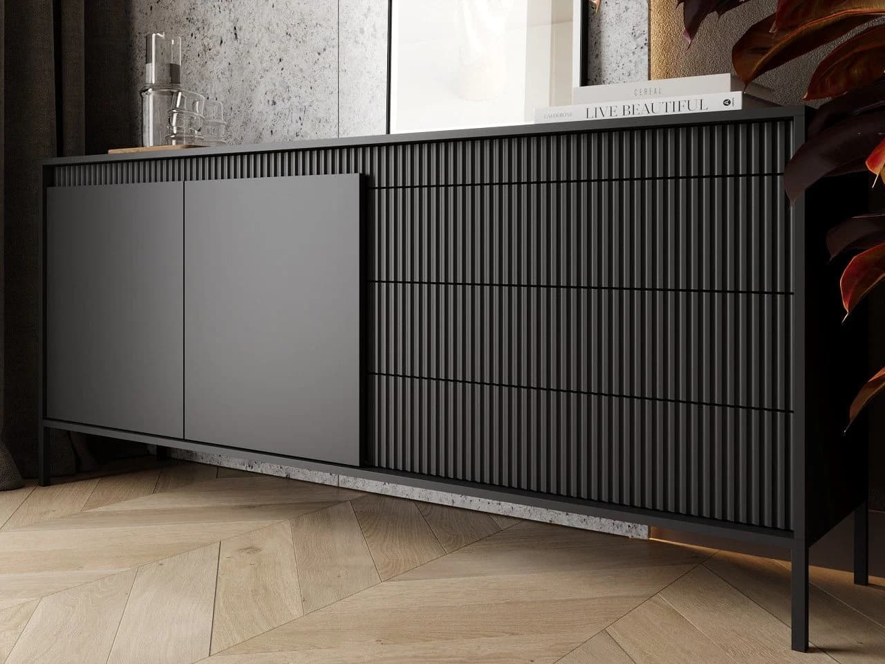 GrainGold Kommode Sorano Schwarz mit Schubladen und Push-to-Open