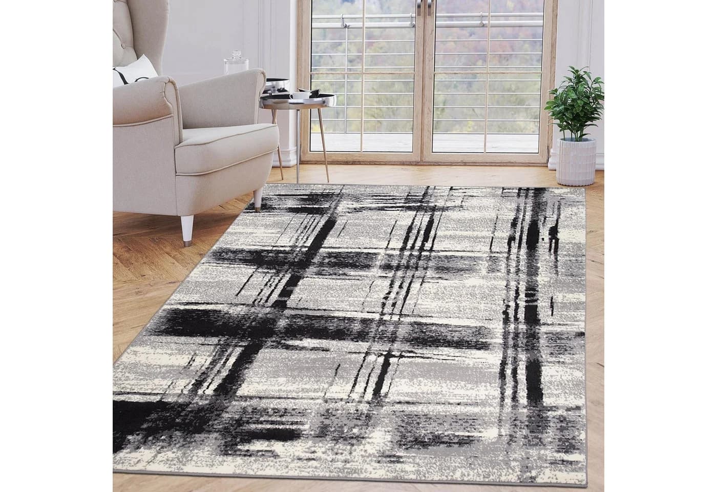 Mazovia Designteppich Retro Geometrisch Anthrazit Grau