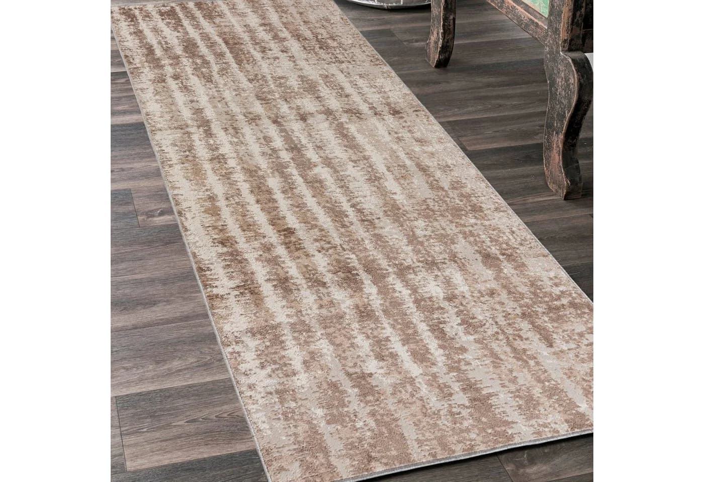 Mazovia Läufer Modern Abstrakt Muster Beige Braun Kurzflor