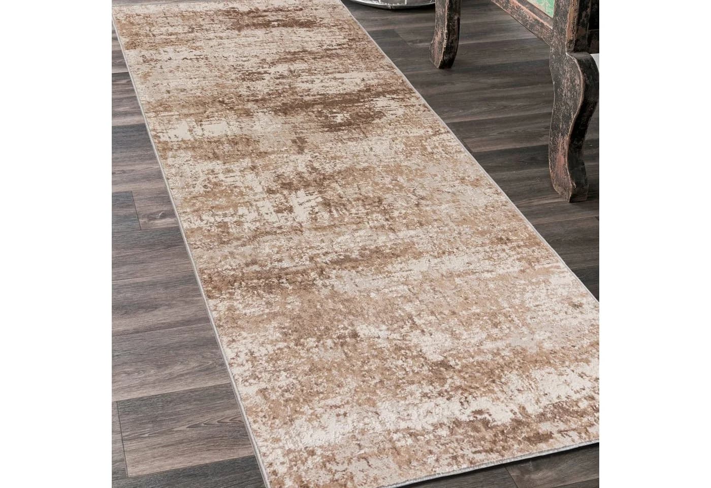 Mazovia Läufer Modern Vintage Beige Weiß Abstrakt Kurzflor