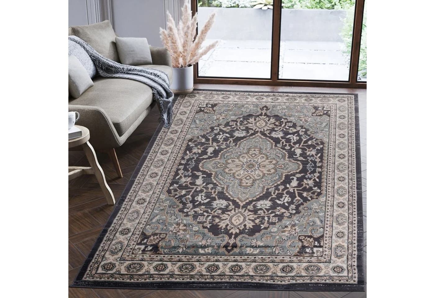 Mazovia Orientteppich Grau Orientalisches Blumenmuster Polypropylen