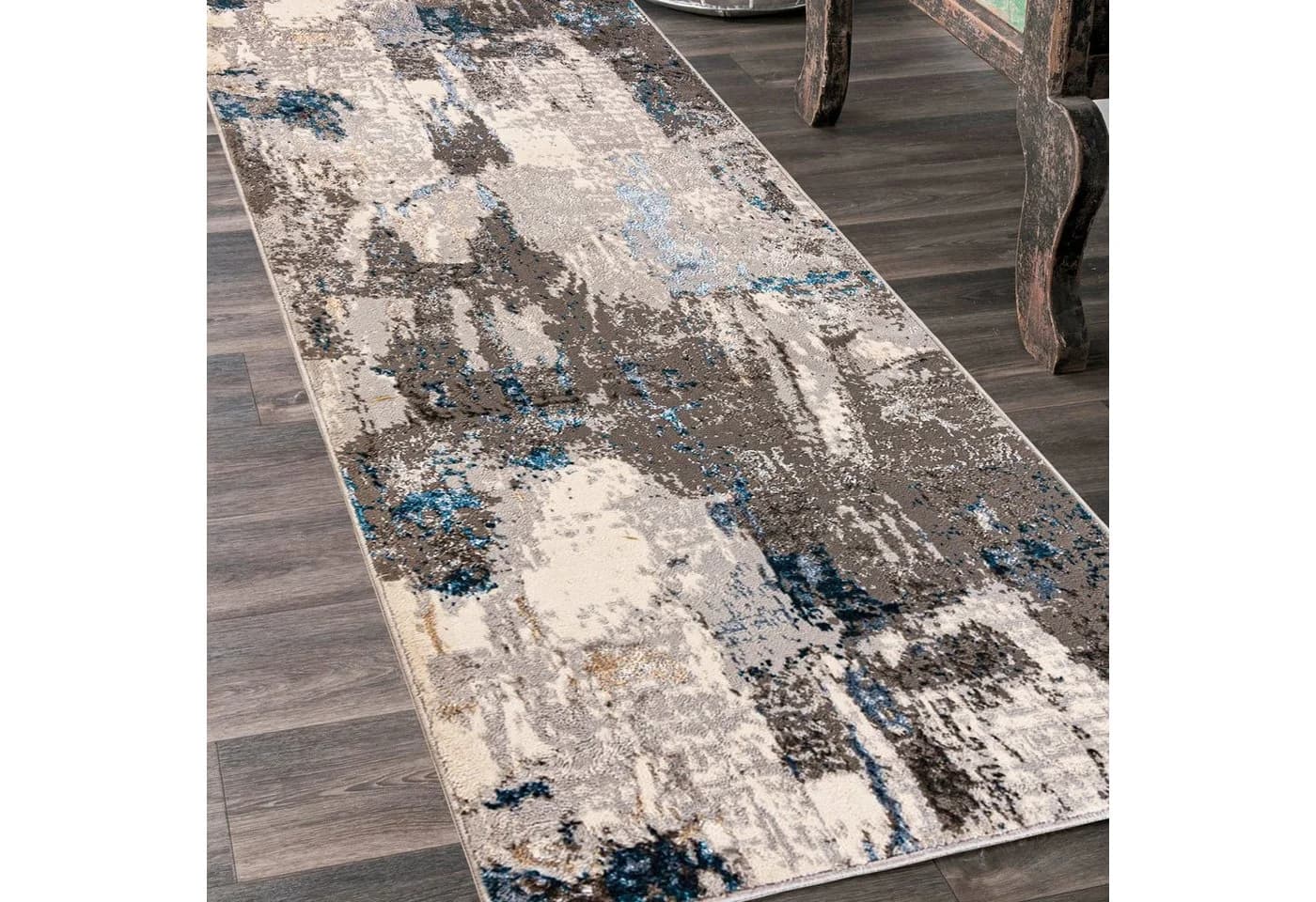 Mazovia Läufer Modern Beige Grau Blau Kurzflor