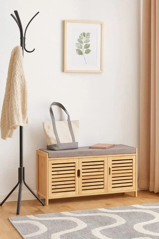 AD.CON Schuhbank Bambus mit Schrank und Sitzkissen