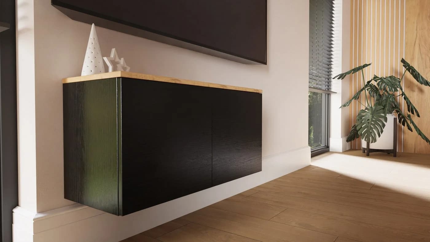 Platan Room Lowboard LUNA TV-Sideboard Hochglanz Eiche Gold Matt Korpus