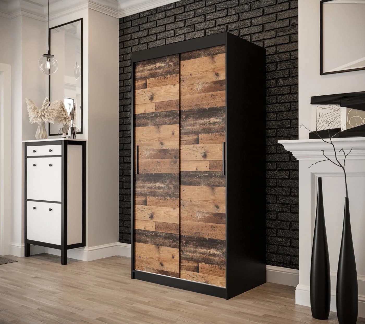 ABIKS MÖBEL Schwebetürenschrank OLD STYLE T mit Schiebetüren und Regalen