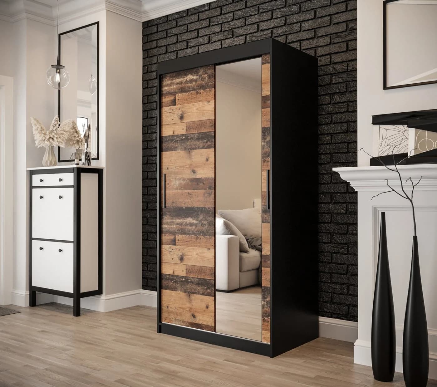 ABIKS MÖBEL Schwebetürenschrank OLD STYLE T2 mit Spiegeln und Kleiderstange