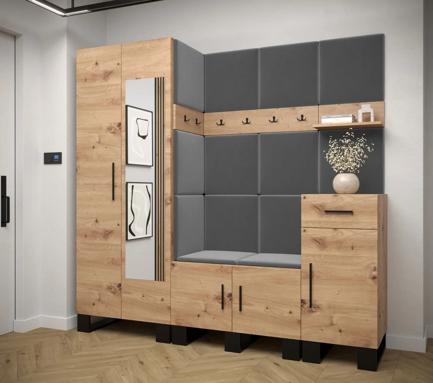 ABIKS MÖBEL Garderobe ARTIN Set 13 mit Polsterpaneelen Industriell