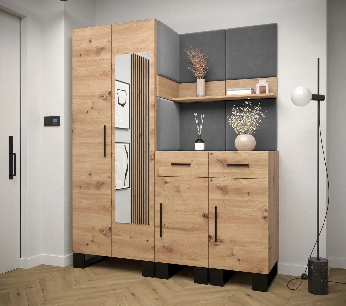 ABIKS MÖBEL Garderobe ARTIN Set 15 mit gepolsterten Paneelen, Industriell Design
