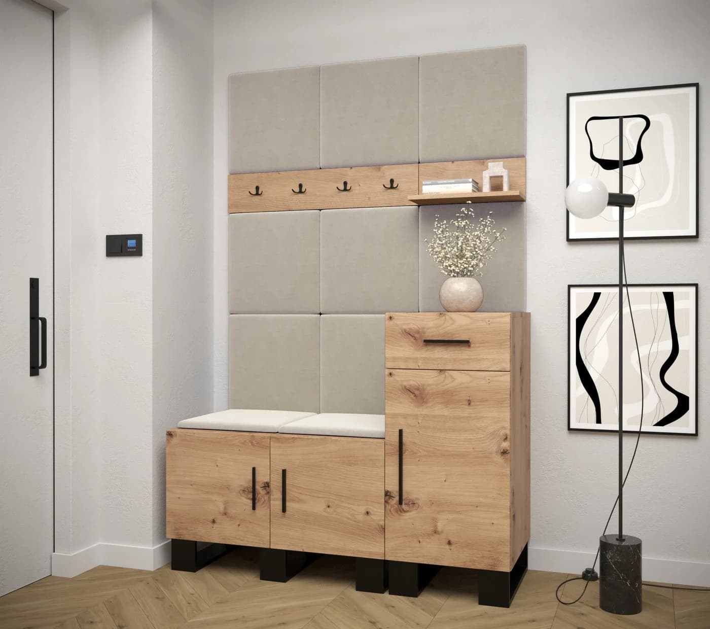 ABIKS MÖBEL Garderobe ARTIN mit gepolsterten Paneelen Industriell Design