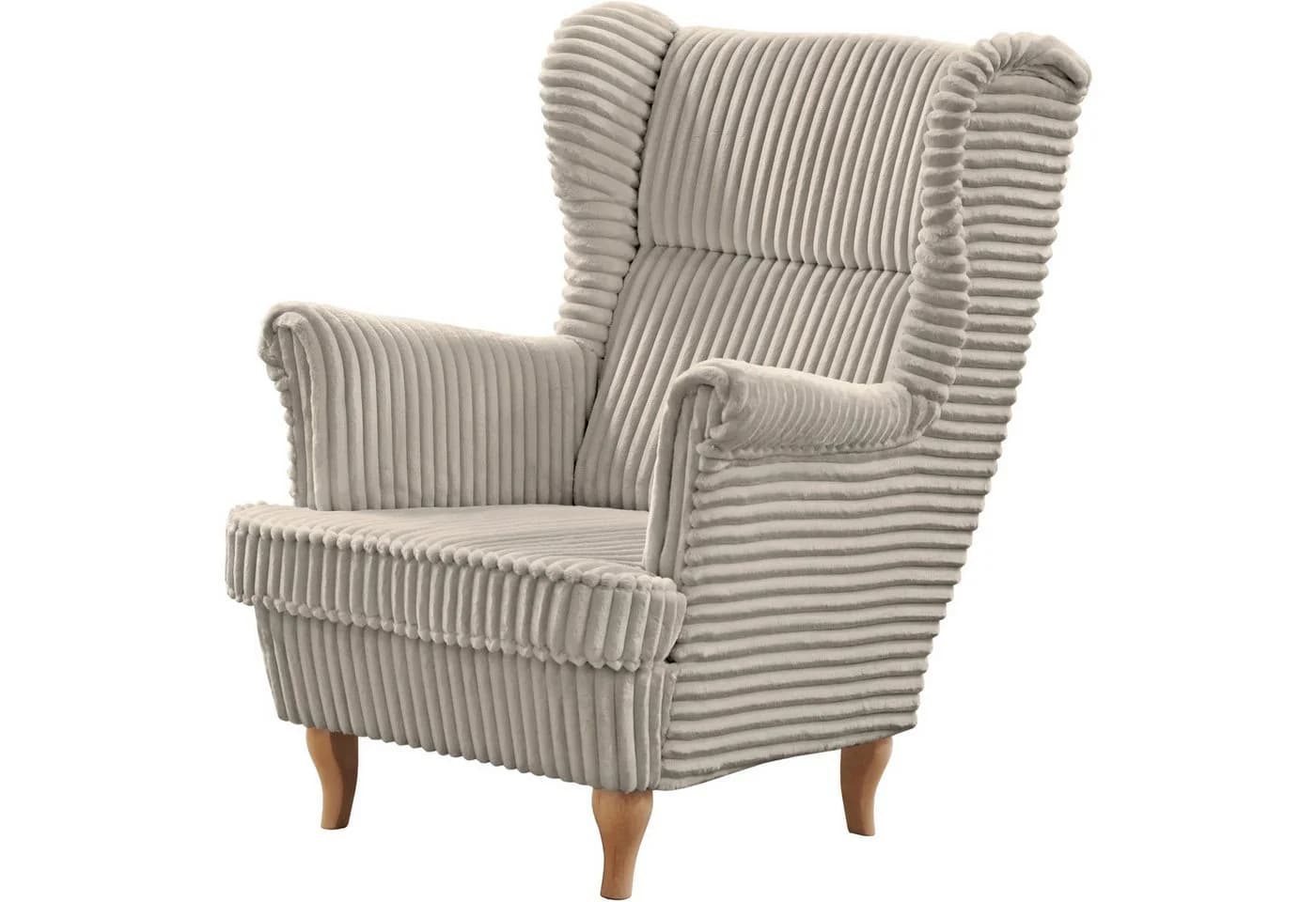 Beautysofa Sessel FELIX Modern Beige Cord Stoff Holzbeine