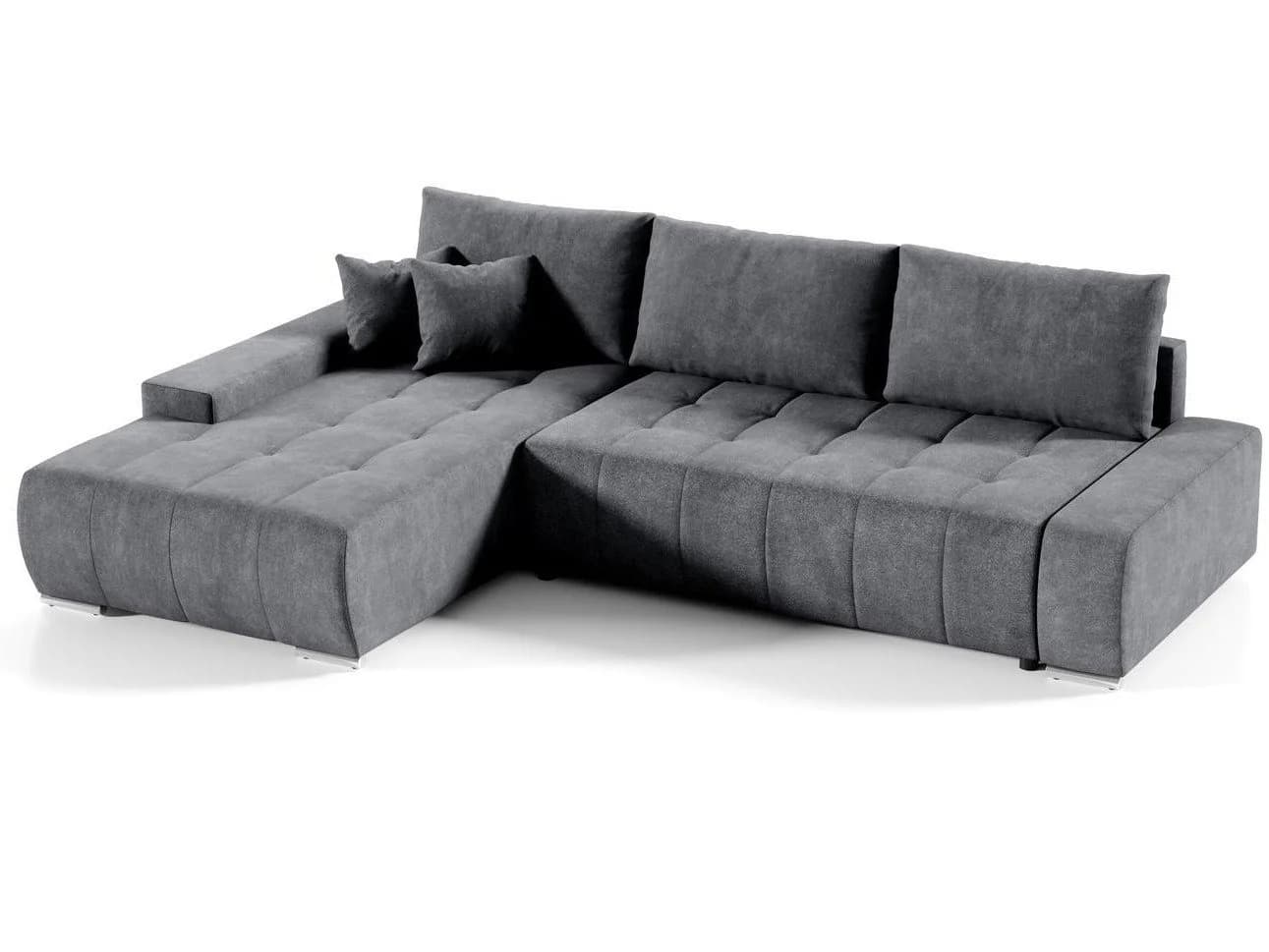 Beautysofa Ecksofa Draco L Grau mit Schlaffunktion und Bettkasten