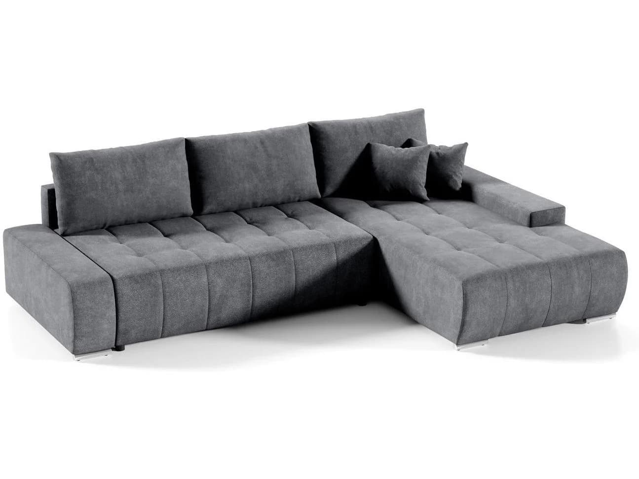 Beautysofa Ecksofa Draco L Grau mit Schlaffunktion und Bettkasten