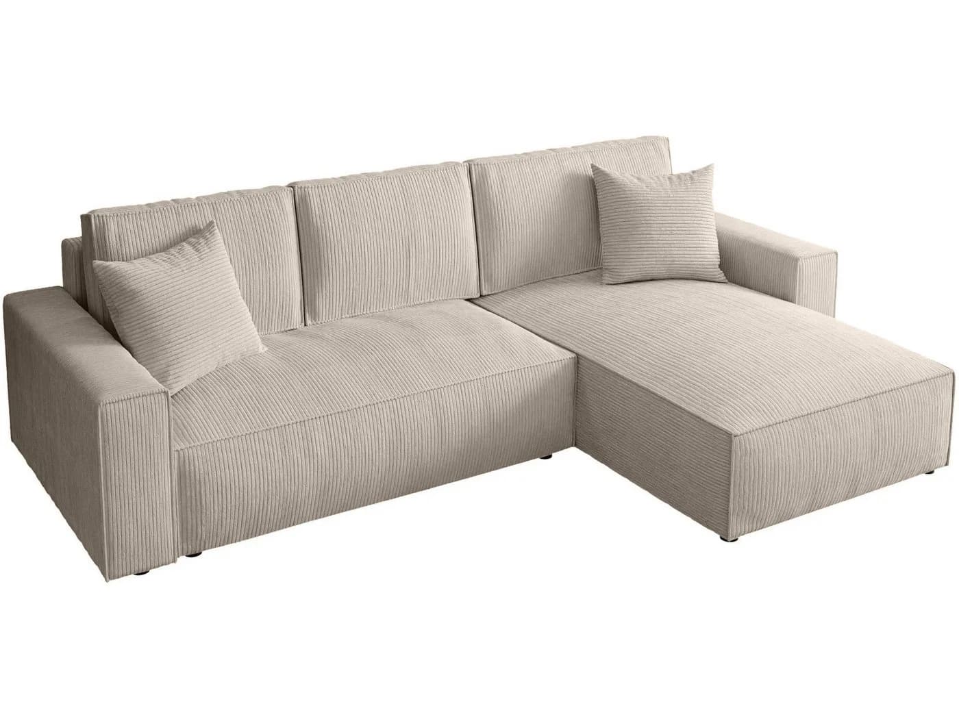 Beautysofa Ecksofa PARYS L mit Schlaffunktion und Bettkasten Beige Cordstoff