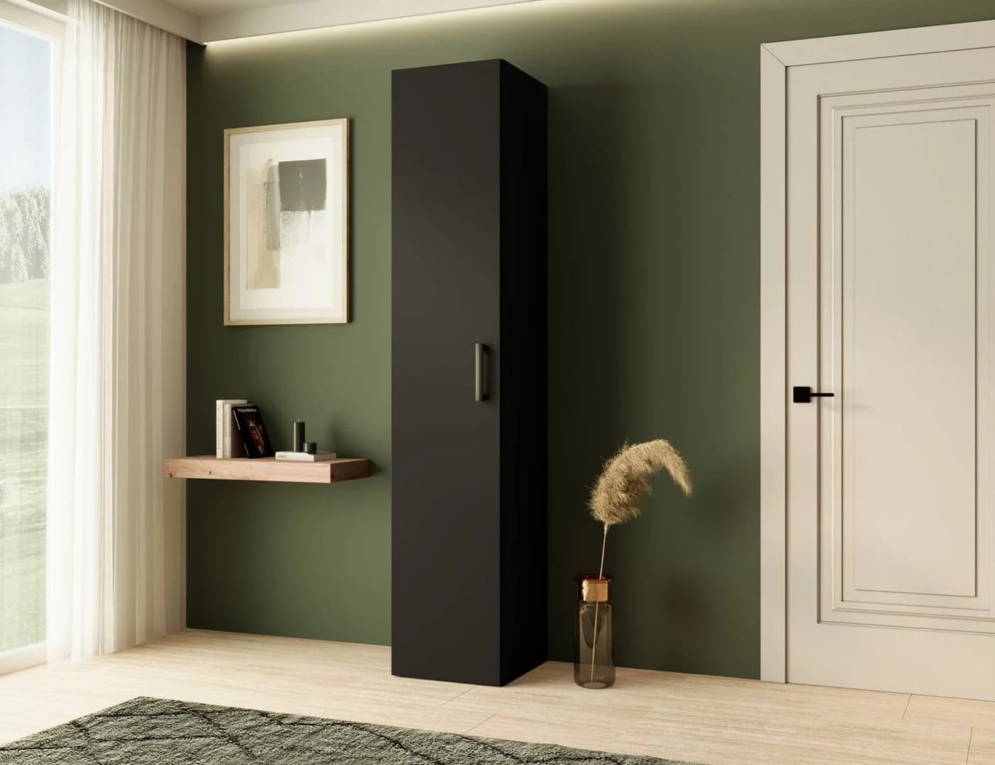 Beautysofa Garderobenschrank MARGARET IV Schwarz mit Kleiderstange