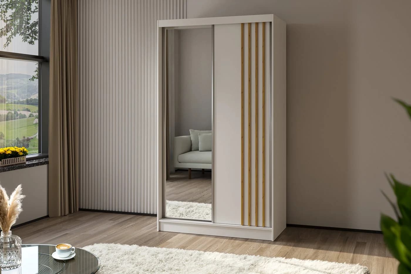 Beautysofa Schiebetürenschrank NELA II mit Spiegel und Schubladen
