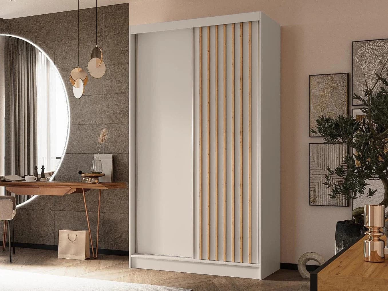 Beautysofa Kleiderschrank Helios Modern mit Schiebetür Beige