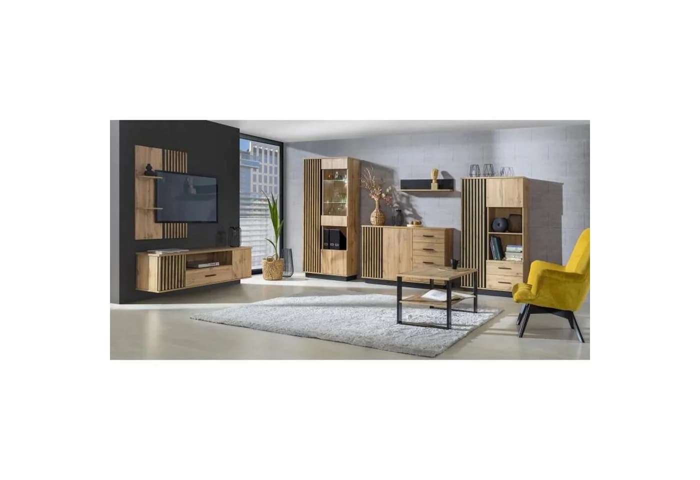 Beautysofa Hochkommode LAMELO mit Lamellen, Braun/Schwarz