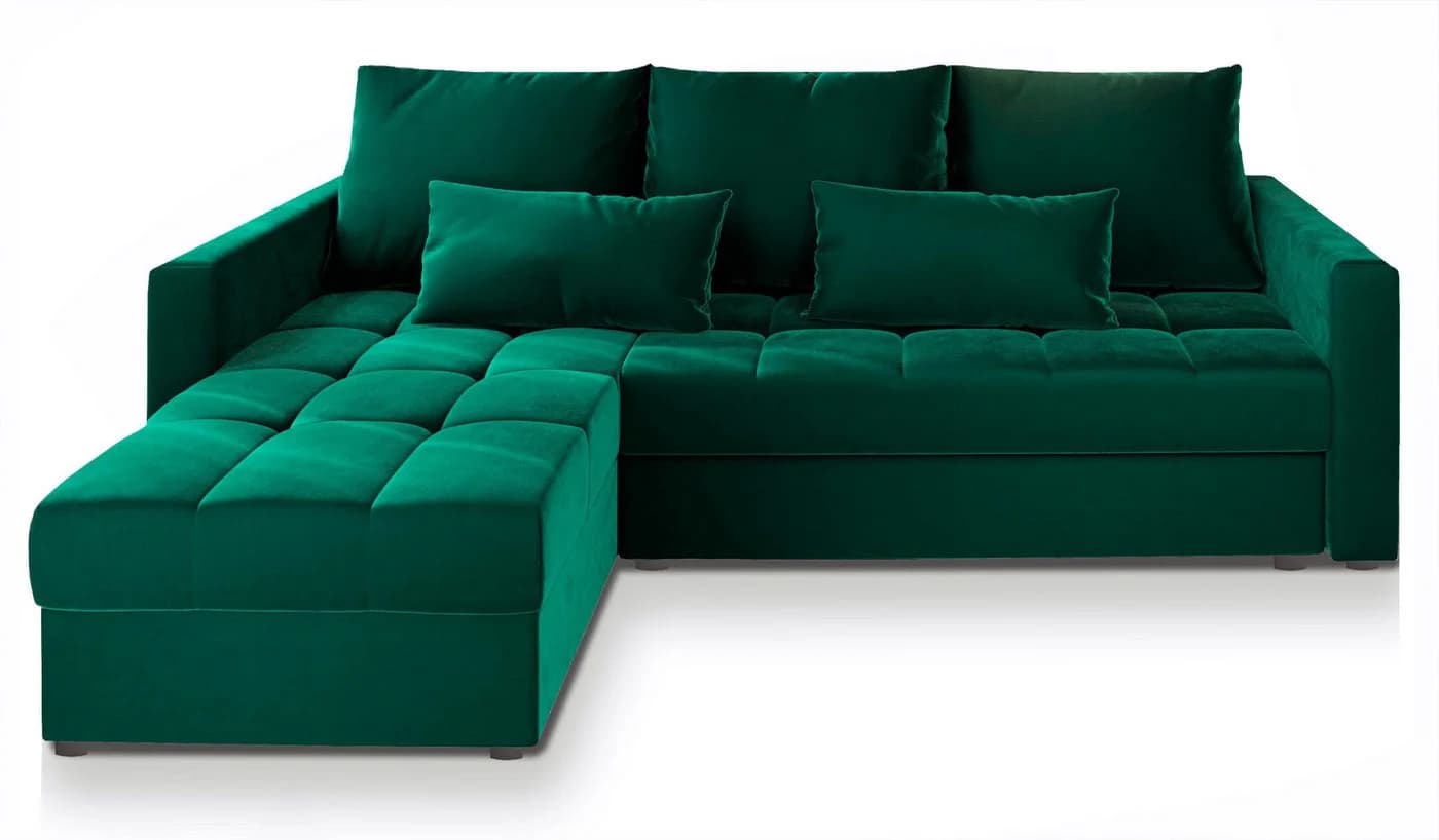 Masseno Ecksofa KOS PIK L-Form mit Schlaffunktion und Bettkasten Grün