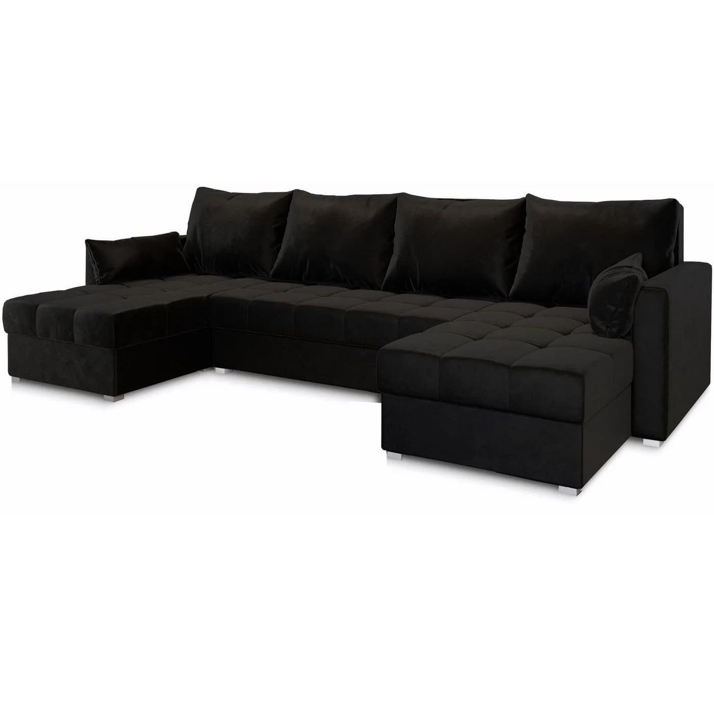 Masseno Ecksofa NAKO U-Form mit Schlaffunktion und Bettkasten Schwarz