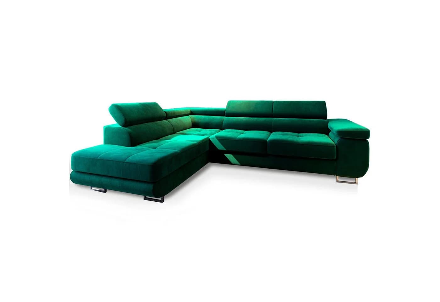 Masseno Ecksofa SELVA L-Form mit Schlaffunktion und Bettkasten Grün