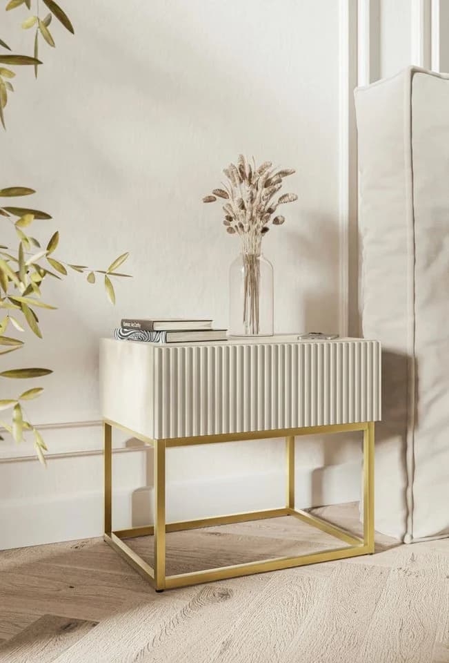 Selsey Nachttisch Veldio 50 cm mit Schublade gefräster Front Metallbeine