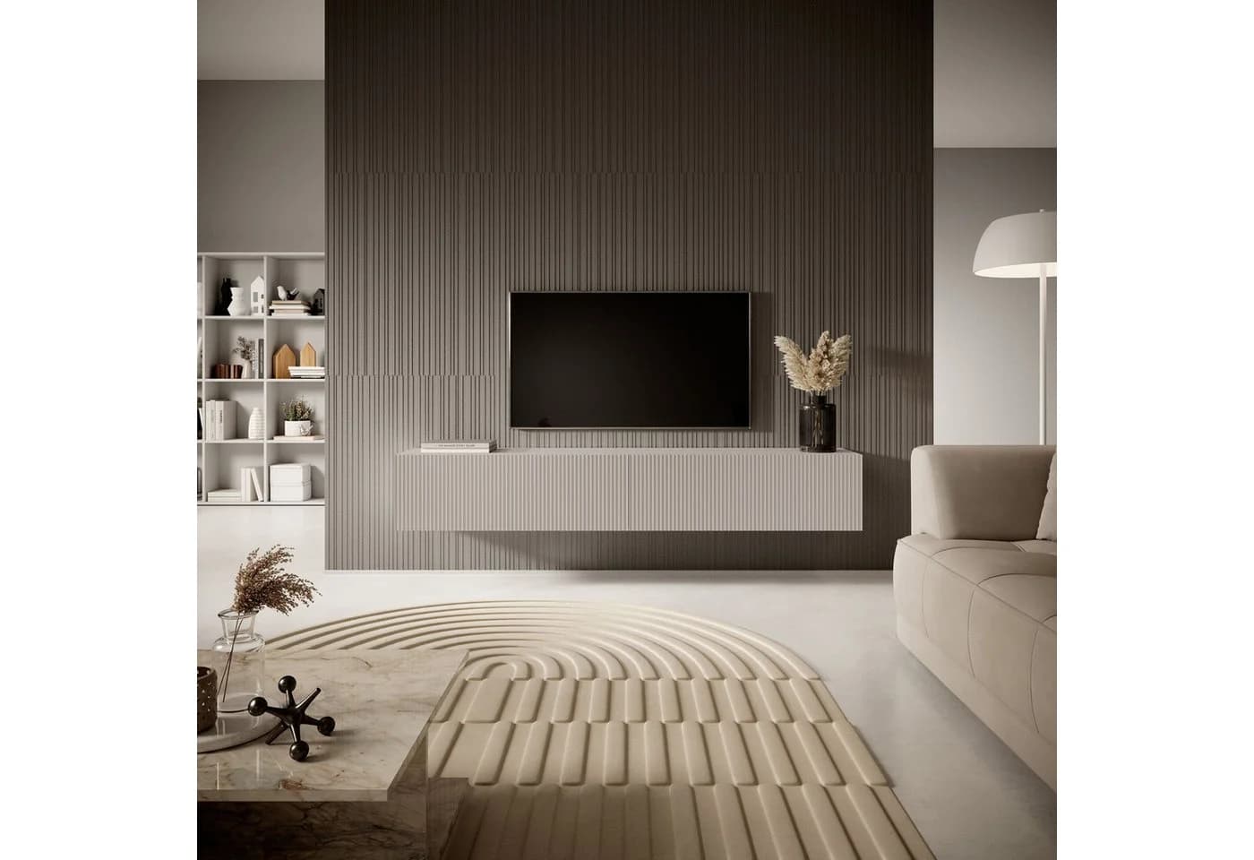 Selsey TV-Schrank VELDIO Hängeboard geriffelt Push-to-Open Matt-Optik