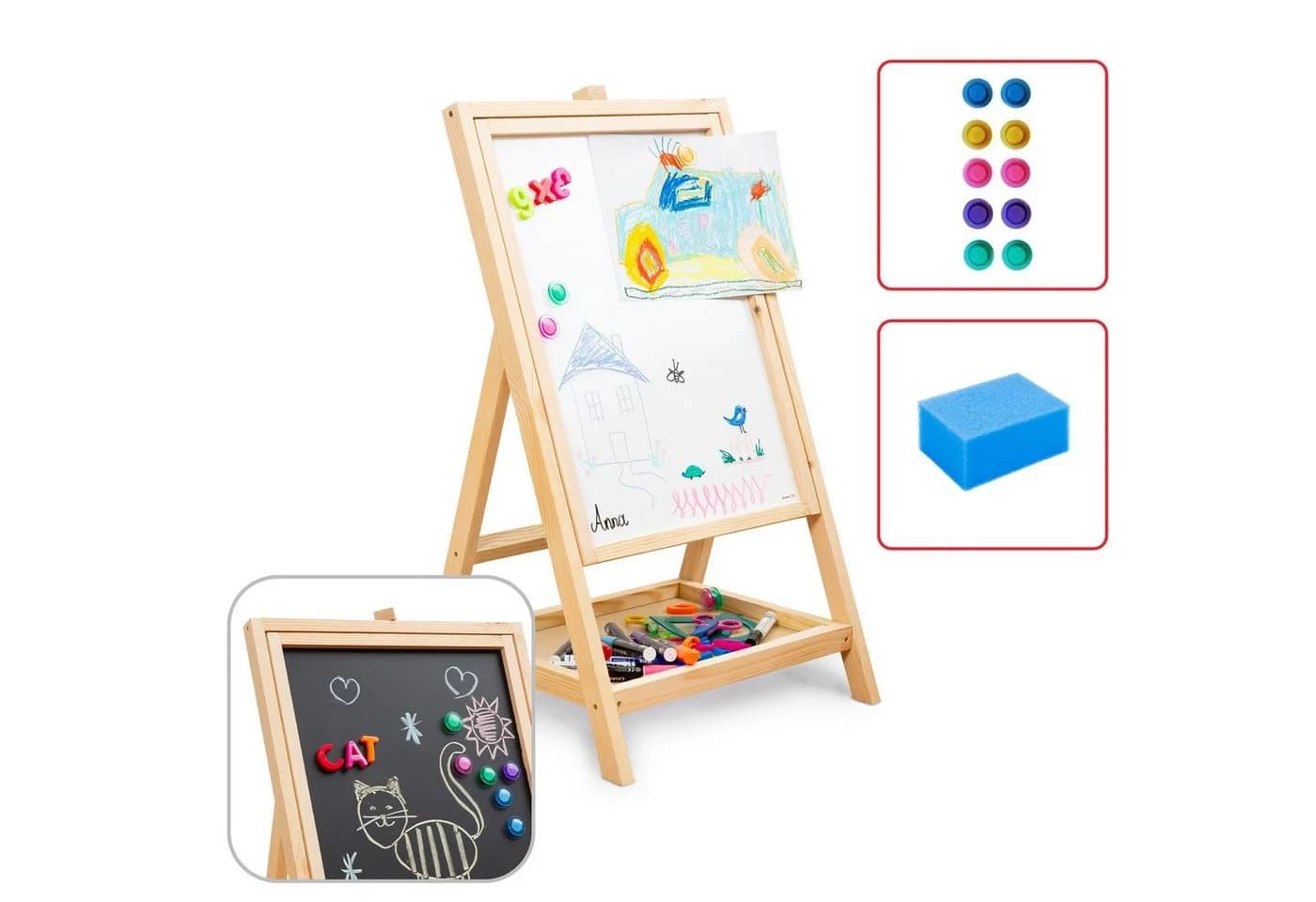 ALLboards Standtafel Kindertafel Staffelei Doppelseitige Whiteboard Kreide