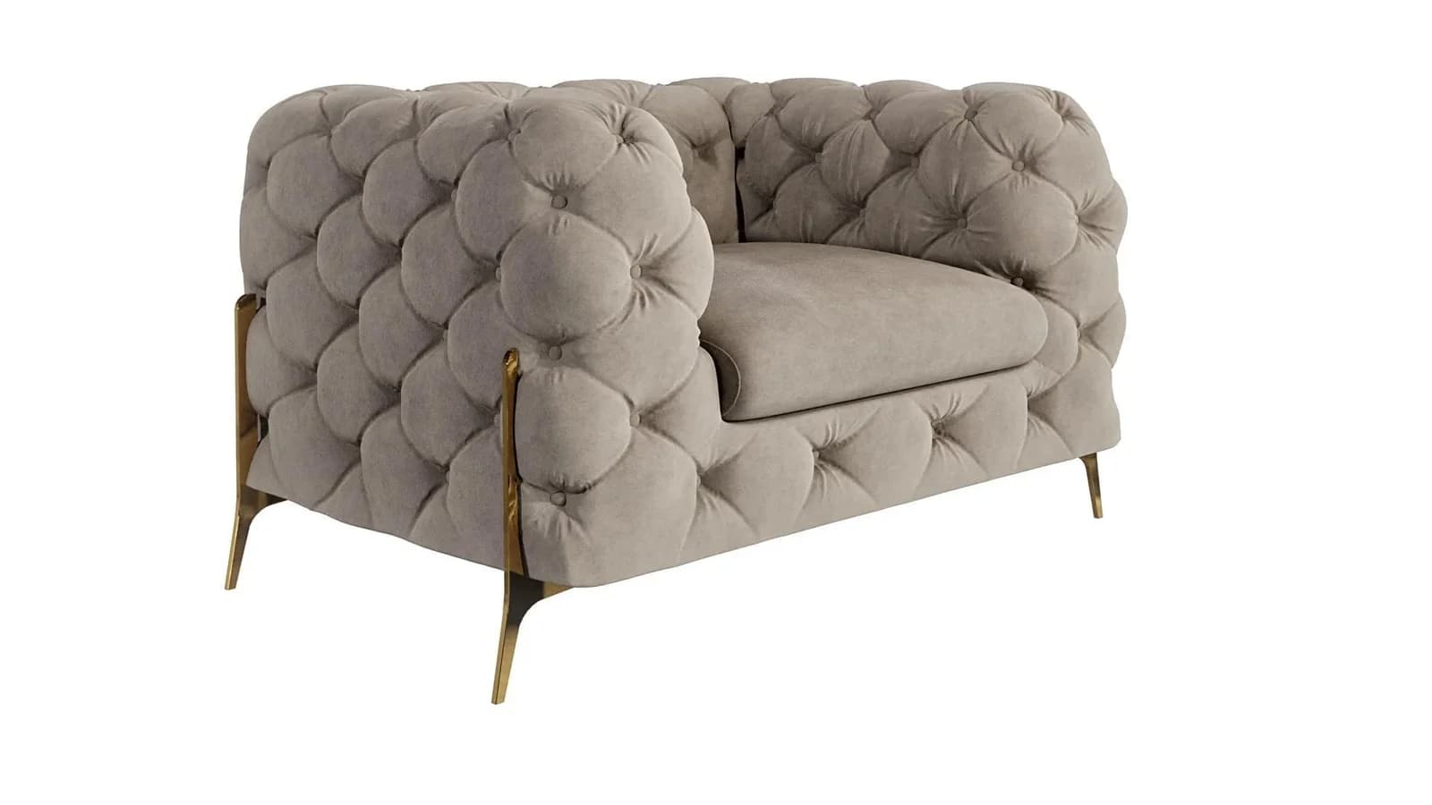 S-Style Chesterfield-Sessel Samt Goldene Metallfüße