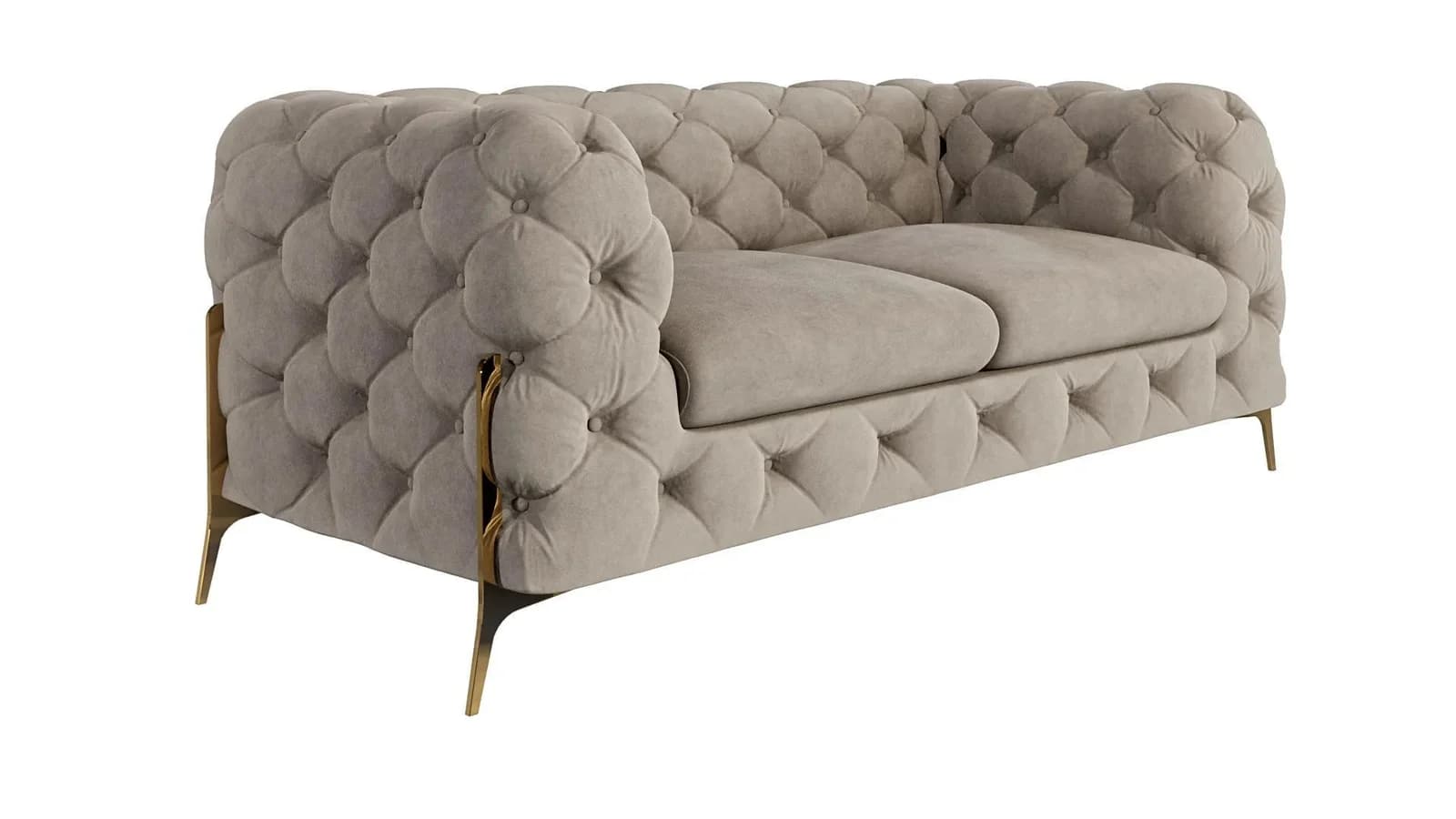 CHESTERFIELD 2-Sitzer Sofa Lexi in Dunkler Creme Samt