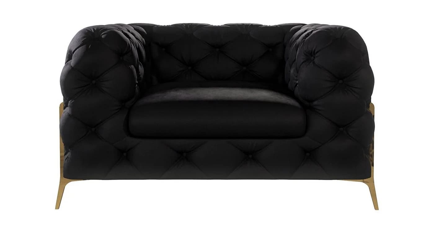 S-Style Möbel Chesterfield Sofa-Set Schwarz Samt mit Goldenen Metallfüßen